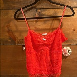 Free People Bright Red Lace Cami with Spaghetti Straps